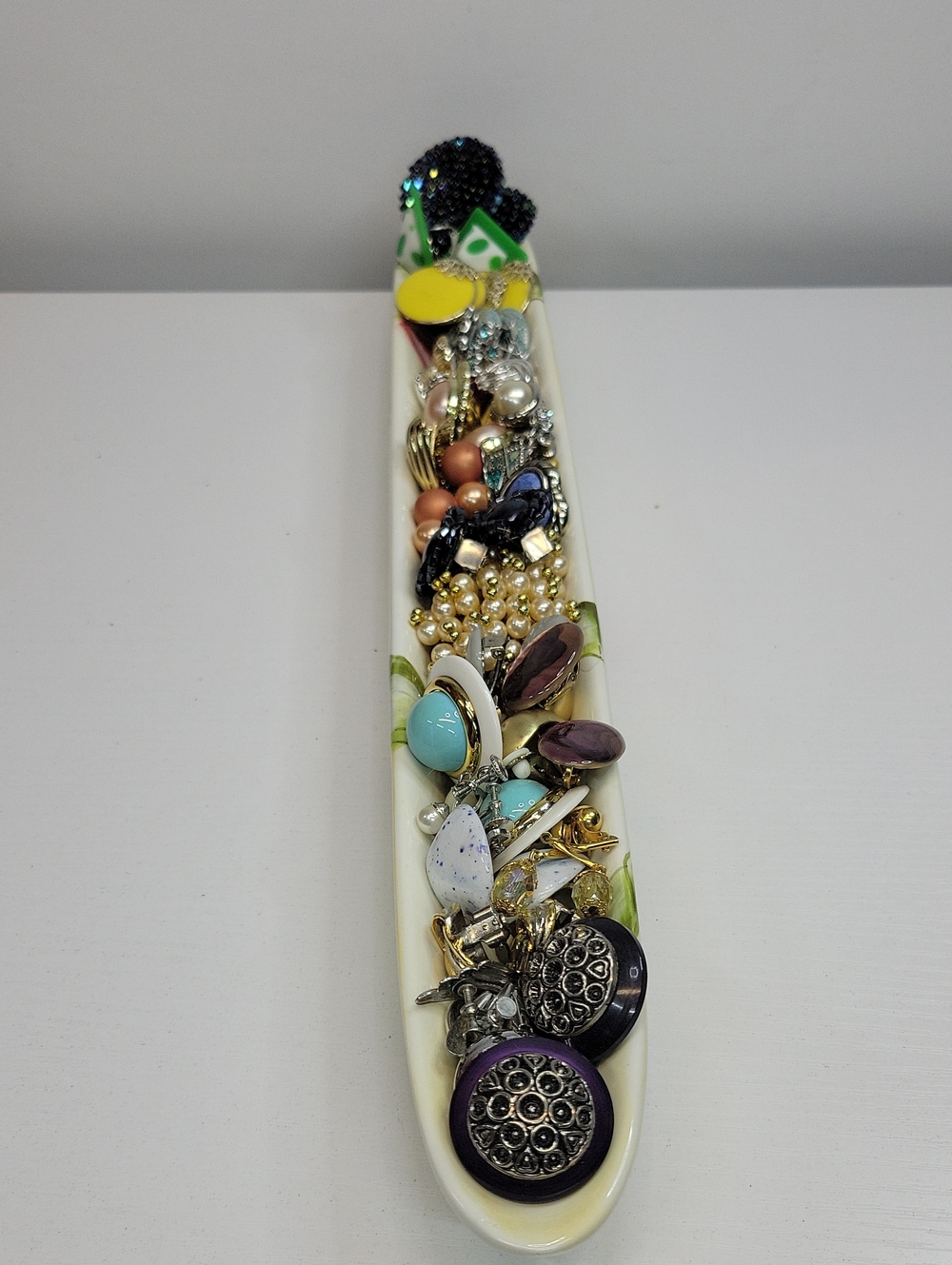 Long Vintage Dish Filled With Clip On Earrings